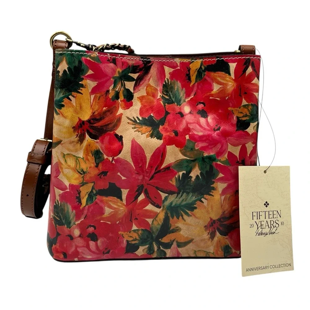 Patricia Nash Women's Ledra Leather Bucket Crossbody Purse Spring Floral Print